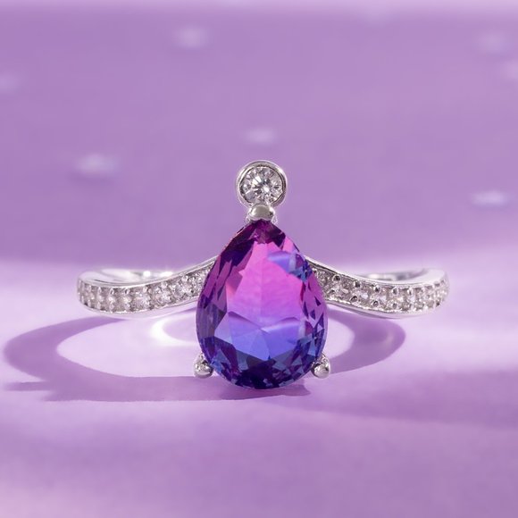 Pink & Purple Pear cut Gemstone Ring, 925 Sterling Silver Charmed Aroma - Picture 5 of 7